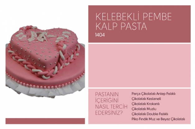 1404 Kelebekli Pembe Kalp Pasta